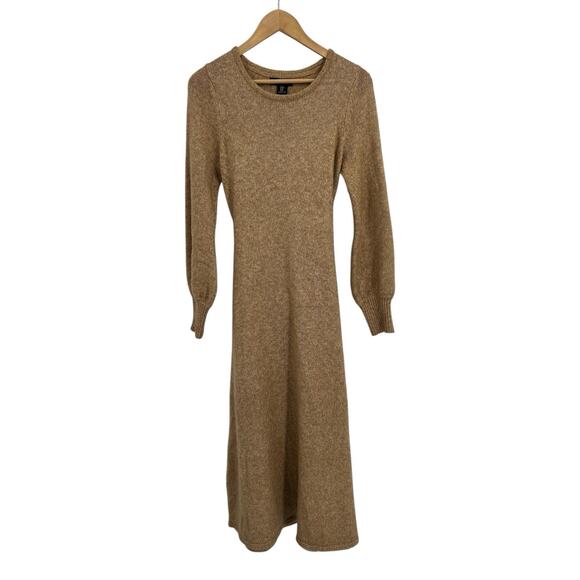 Rachel Zoe Tie Back Crew Neck Maxi Sweater Dress Medium Camel Brown Minimalist - Picture 1 of 5